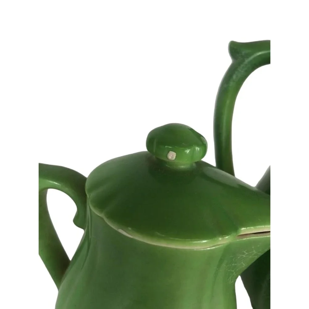 2 PC ANTIQUE 6 in GREEN  TEAPOT‎ & CREAMER - MADE IN JAPAN